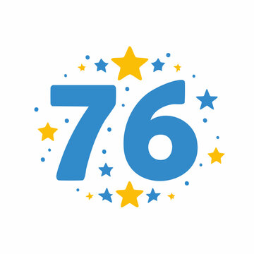 Number 76 with Stars and Confetti