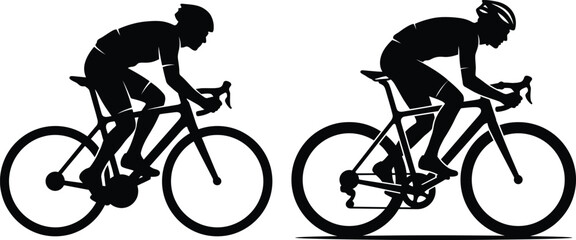 Fototapeta premium Cyclist silhouette set professional road racing athletes on bicycles with silhouette, exercise