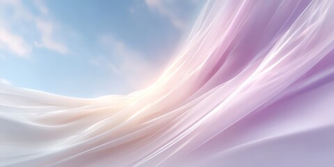 Fototapeta premium Flowing silk fabric wave background with soft sunrise sky and pastel tones for wallpaper and banner design