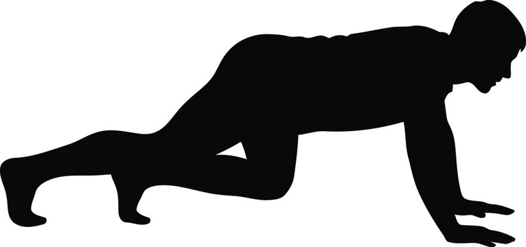 Silhouette of Man Doing Push Up Exercise Isolated on White Background
