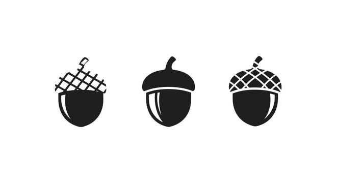 Three stylized black acorn icons with detailed caps.
