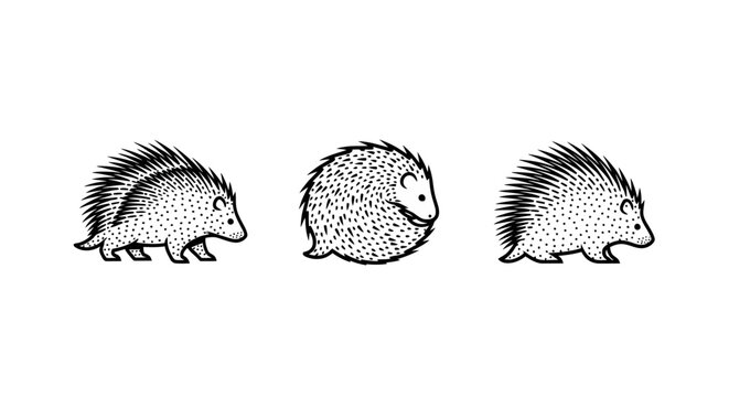 Illustrated trio of hedgehogs in different walking poses.