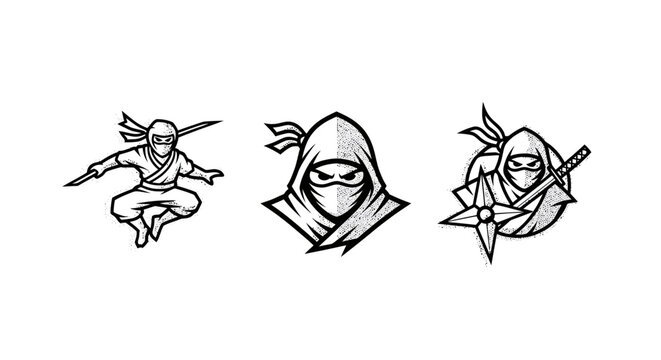 Three unique ninja warrior emblem and icon designs.