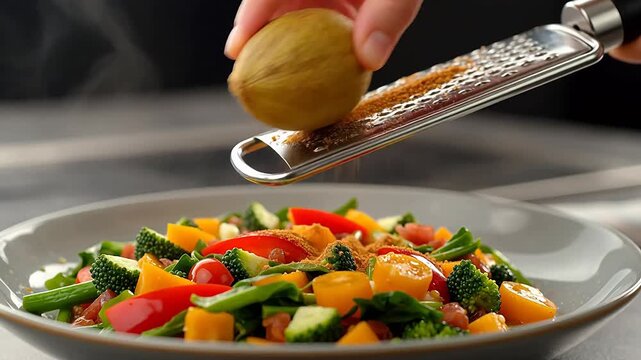 Fresh Nutmeg Grated over a Beautiful Dish