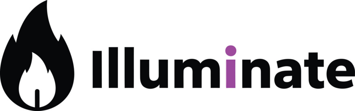 Illuminate typography logo with a black flame icon