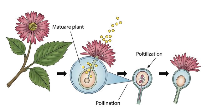 Pollination Process in Flowering Plants Diagram.