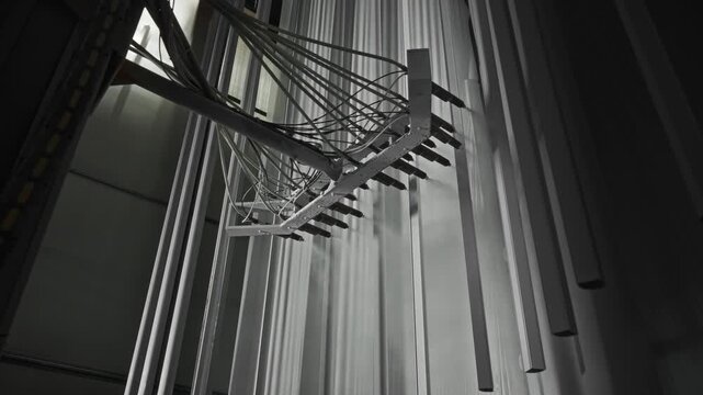 Industrial Robotic Arm Precisely Coats Vertical Aluminum Profiles With Powder Using Multiple Nozzles