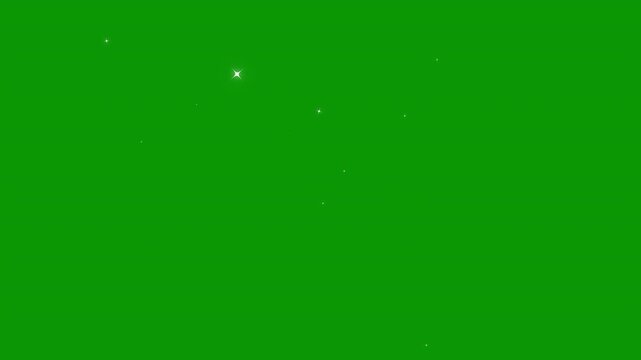 White glowing glittering star dust trail sparkling particles on green background, blinking retro vector star doodles, magic particle burst, shiny stars glitter and particles animation, 4K animation