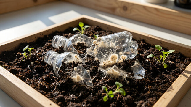 PET Fragments Decomposing In Soil With Microbial Growth And Seedlings