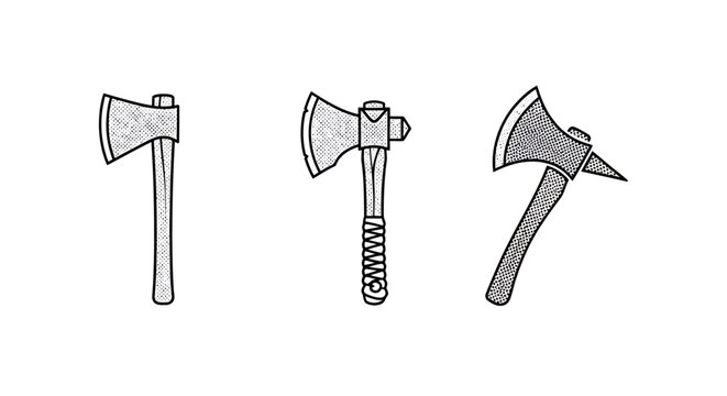 Three different styles of hand axes illustration set.