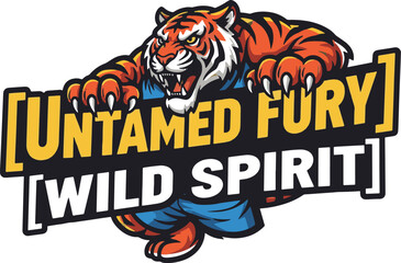 Fototapeta premium Aggressive tiger mascot logo with text banners sports and esports branding