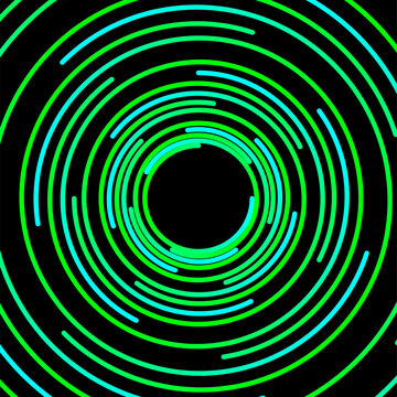 Futuristic Neon Green and Blue Circular Cyber Tunnel Lines