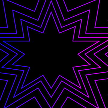 Neon blue and purple star burst tunnel, Abstract geometric star shape with gradient lines