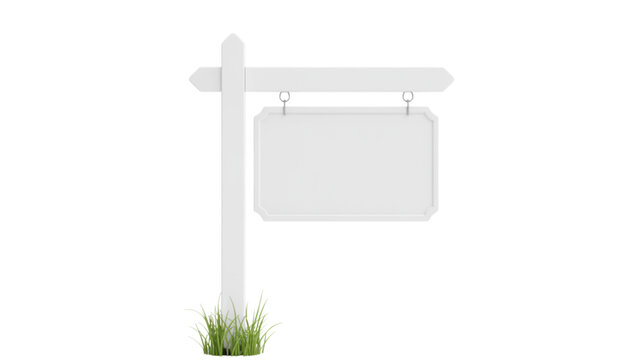 White real estate for sale sign with blank paper in grassy yard Vector