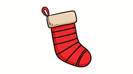 Naklejka premium Christmas stocking illustration with red and white stripes and fluffy top