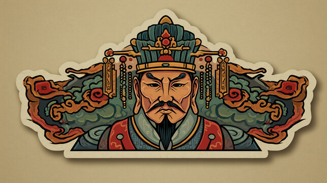 Japanese Imperial Tattoo Flash Sticker Sheet with Dragon Emperor and Geisha Ukiyo E Vector Art
