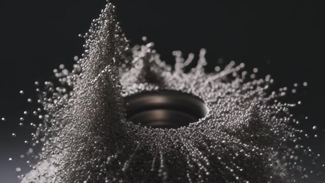 Magnetic Particles Attracting and Forming Patterns, Physics Abstract Science Slow Motion Cinematic
