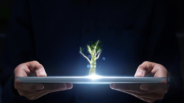 Concept of using digital technology for environmental care, ESG strategy, carbon credit management, green computing, and e-waste solutions.