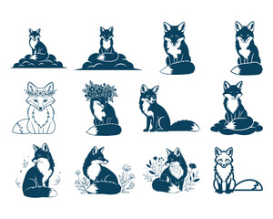 Fototapeta premium Cat Silhouette Collection Decorative Illustration Set