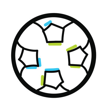 Stylized soccer ball icon with colorful accent strokes.