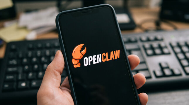 OpenClaw logo mobile app on a screen smartphone held by hand. OpenClaw is an open-source engine reimplementation for the classic platformer game Captain Claw, running on modern platforms.