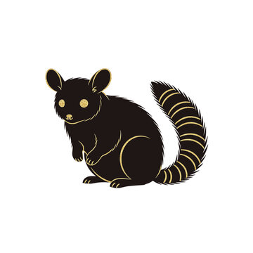 Detailed black silhouette of an olinguito standing in profile, an exotic South American mammal from the Andes cloud forest, vector illustration isolated on a white background.
