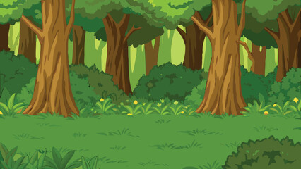 Lush forest scene vibrant vector illustration with green foliage © PUNNABEGUM