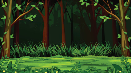 Lush forest scene with trees and green foliage illustration © PUNNABEGUM
