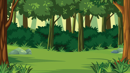 Lush green forest scene vector illustration with dense foliage © PUNNABEGUM