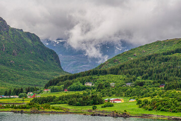 Naklejka premium Lofoten Island, Norwegian Sea, Alesund, Hjorundfjord, Finnmark, Norway, Arctic, Norwegian fjords