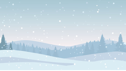 Winter landscape illustration with snow falling pale blue tones © PUNNABEGUM