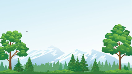 Mountain landscape with trees and sky vector illustration © PUNNABEGUM