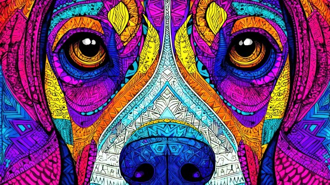Abstract dog portrait vibrant colors digital art illustration design