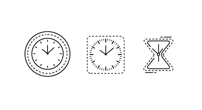 Three unique clock icons with different border styles.