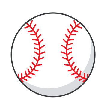A flat vector illustration of a classic white baseball with red stitching.