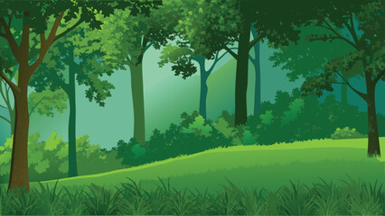 Lush forest scene vibrant green vector illustration background © PUNNABEGUM