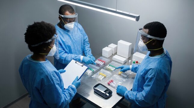 African outbreak lab team organizing Ebola specimens and custody workflow