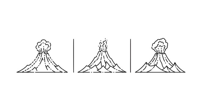 Illustrated volcanic eruption stages in three phases.