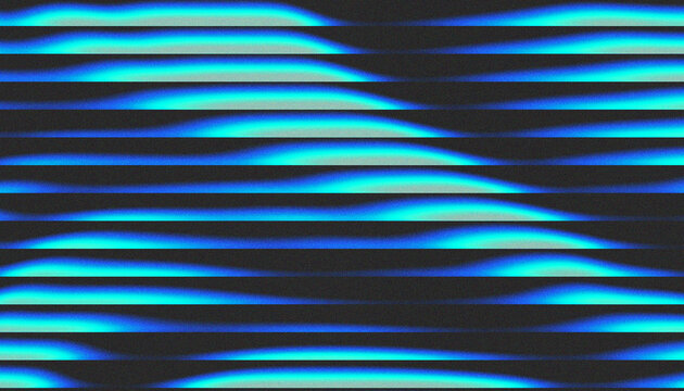 Abstract horizontal scanline pattern with grainy noise and glowing neon blue and cyan sweeping diagonal wave distortion