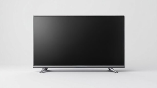Modern flat screen television with a blank black screen on a clean white background
