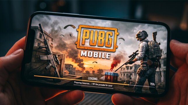 PUBG Mobile game logo app on a screen smartphone iPhone. PUBG Mobile is a highly popular battle royale shooter video game developed by LightSpeed & Quantum Studio and published by Tencent Games.