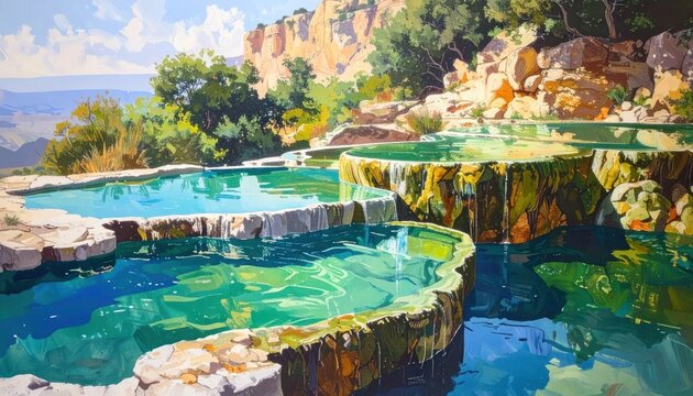 Natural hot spring pool landscape scenery.