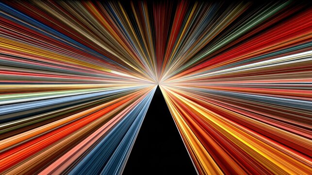 Abstract burst of colorful lines converging on a central point vector background