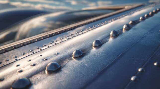 Close-Up View of Aircraft Metal Texture with Details and Reflections