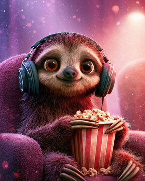 Cute Sloth Movie Night Avatar &ndash; AI Generative
