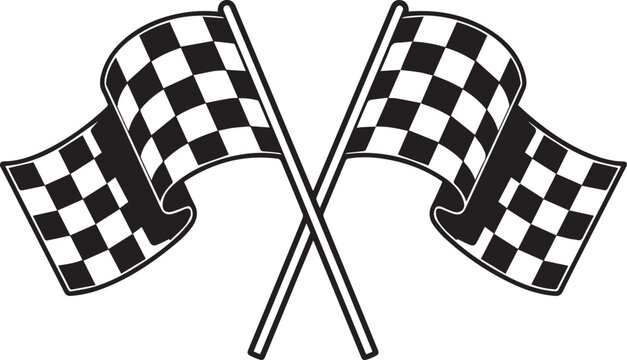 Two checkered racing flags waving in the wind isolated on transparent background, vector, illustration