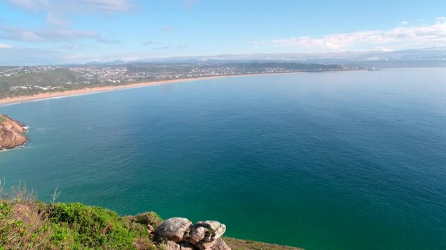 Wide view over ocean towards Plettenberg Bay beach from Robberg nature reserve