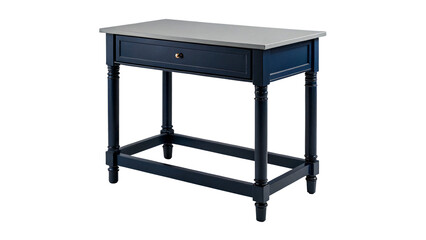 Classic dark blue wooden console table with drawers isolated on transparent background cut out © Ivan
