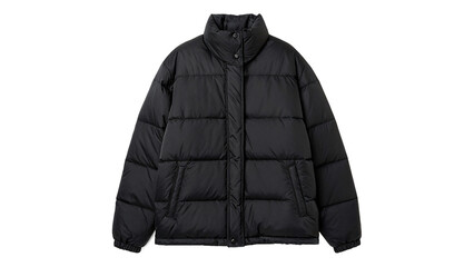 Warm black winter down puffer jacket outerwear apparel isolated on transparent background cut out © Ivan