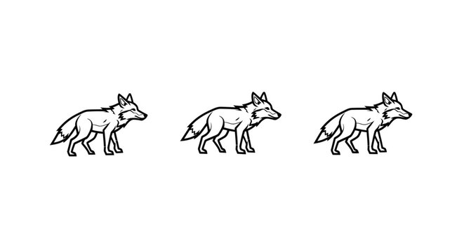 Three stylized cartoon wolves in walking sequence illustration.